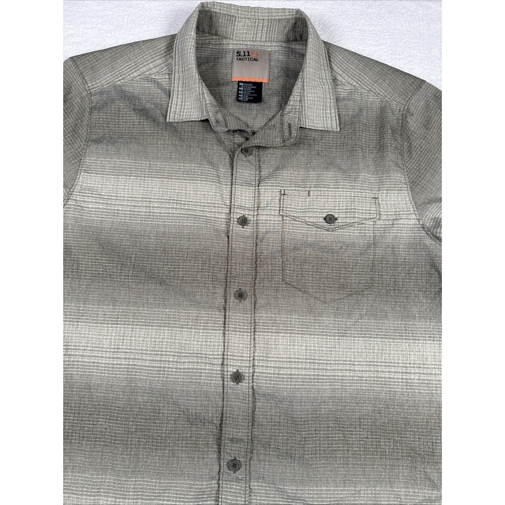 5.11 Tactical Shirt Mens Medium Tan Striped Snapped Front Short Sleeve